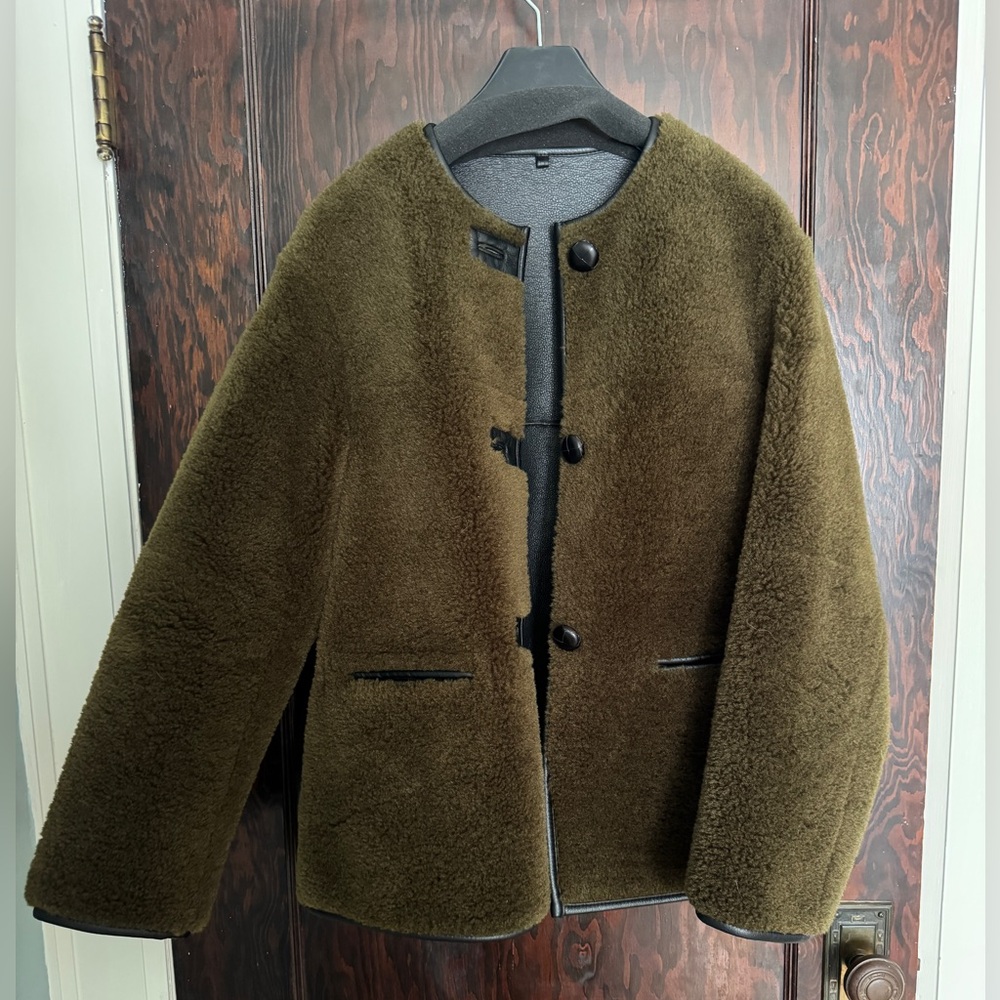 Mango Olive Green Faux Shearling Jacket